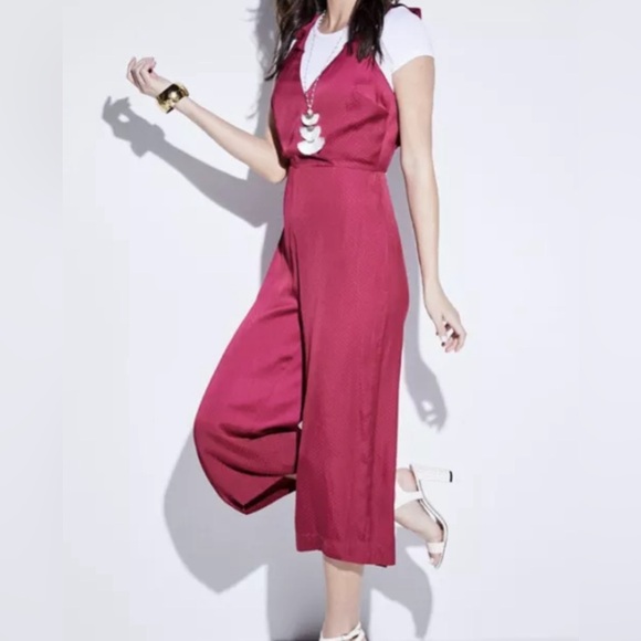Parker Boudoir Culotte Jumpsuit Ruffles Wide Leg Dots Cranberry Red Size Medium - Picture 2 of 9